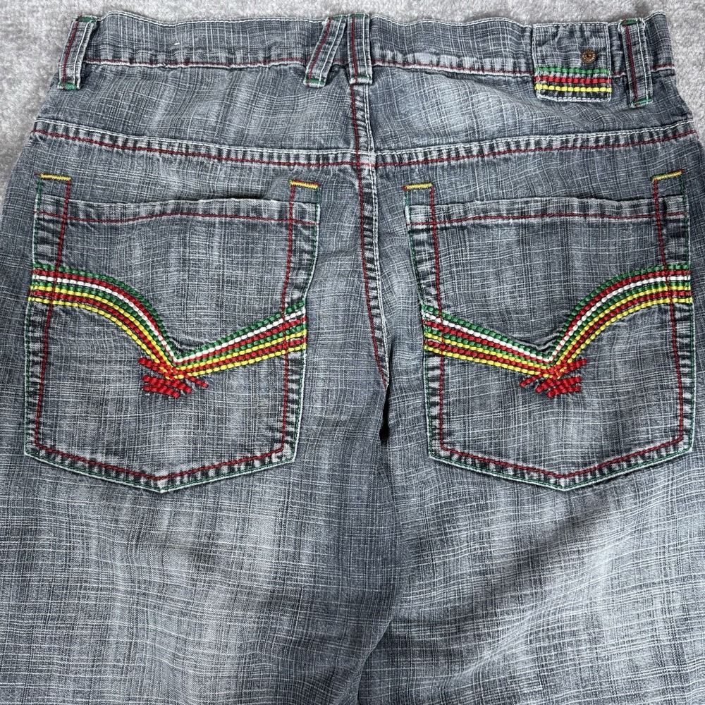 PJ Mark Jeans Men's 34x25 Blue Baggy Distressed Y2K Denim Rasta‎ Stitching